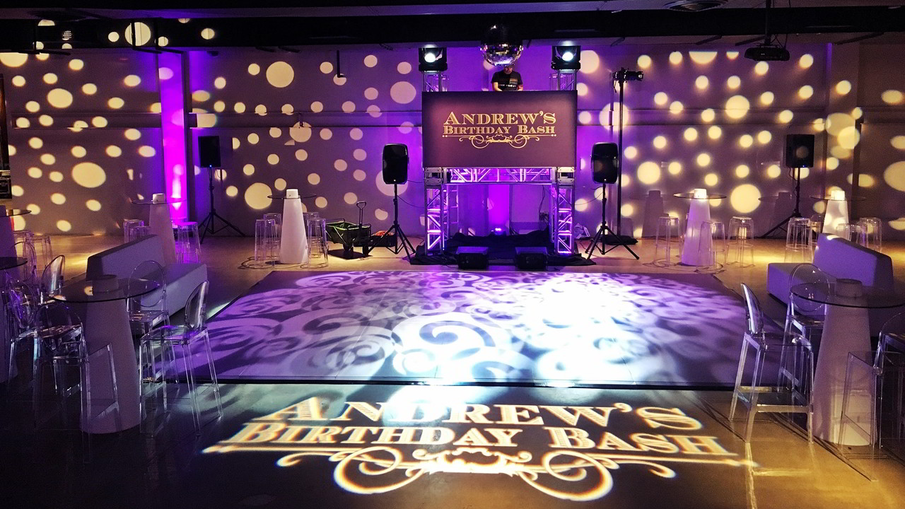 Special event lighting with Gobo and custom dj booth