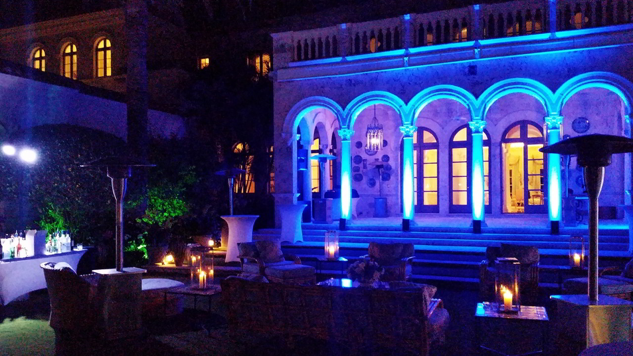 Special event lighting in Royal Palm Beach Mansion