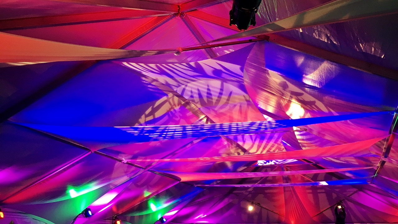 Sound Media Production Jazz in Gardens Tent Gobo Lighting